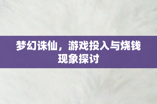 梦幻诛仙,游戏投入与烧钱现象探讨 梦幻诛仙,游戏投入与烧钱现象探讨