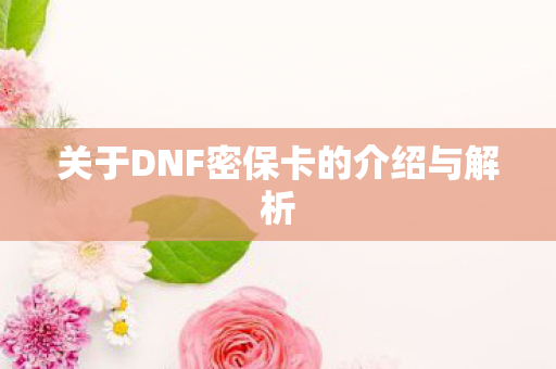 关于DNF密保卡的介绍与解析 关于DNF密保卡的介绍与解析