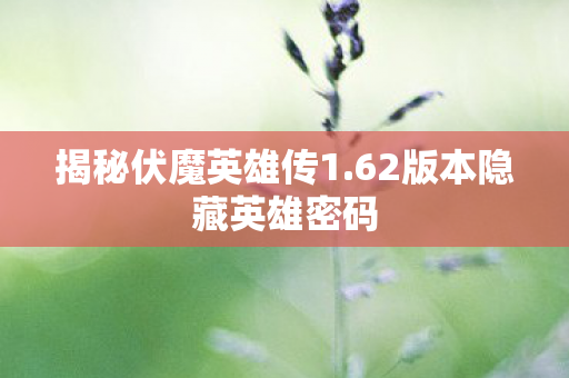 揭秘伏魔英雄传1.62版本隐藏英雄密码