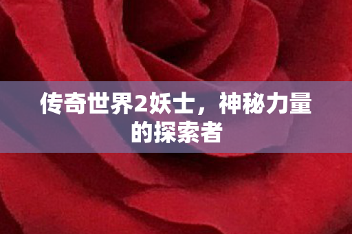 传奇世界2妖士,神秘力量的探索者 传奇世界2妖士,神秘力量的探索者