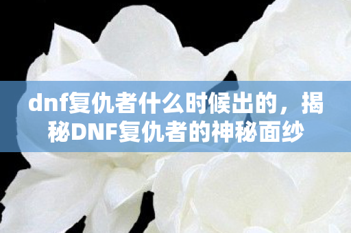 dnf复仇者什么时候出的,揭秘DNF复仇者的神秘面纱 dnf复仇者什么时候出的,揭秘DNF复仇者的神秘面纱