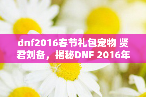 dnf2016春节礼包宠物 贤君刘备,揭秘DNF 2016年春节大礼包,神秘惊喜与独特价值一网打尽! dnf2016春节礼包宠物 贤君刘备,揭秘DNF 2016年春节大礼包,神秘惊喜与独特价值一网打尽!