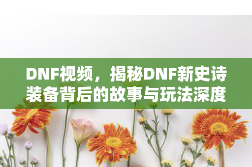 DNF视频，揭秘DNF新史诗装备背后的故事与玩法深度解析