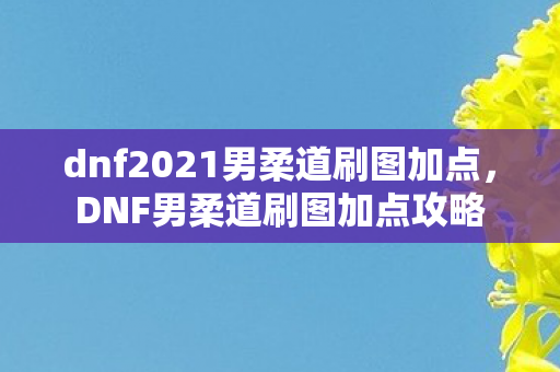 dnf2021男柔道刷图加点,DNF男柔道刷图加点攻略 dnf2021男柔道刷图加点,DNF男柔道刷图加点攻略