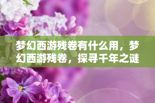 梦幻西游残卷有什么用,梦幻西游残卷,探寻千年之谜,重温经典传奇 梦幻西游残卷有什么用,梦幻西游残卷,探寻千年之谜,重温经典传奇