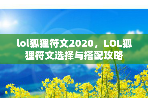 lol狐狸符文2020,LOL狐狸符文选择与搭配攻略 lol狐狸符文2020,LOL狐狸符文选择与搭配攻略
