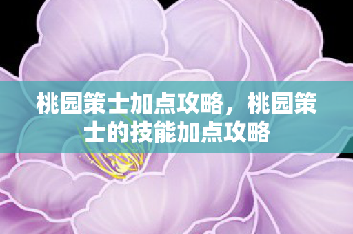 桃园策士加点攻略,桃园策士的技能加点攻略 桃园策士加点攻略,桃园策士的技能加点攻略