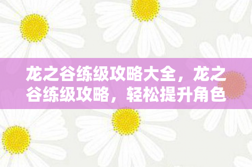 龙之谷练级攻略大全,龙之谷练级攻略,轻松提升角色等级 龙之谷练级攻略大全,龙之谷练级攻略,轻松提升角色等级