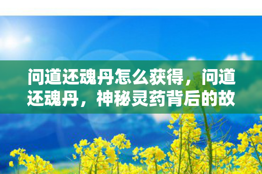 问道还魂丹怎么获得,问道还魂丹,神秘灵药背后的故事 问道还魂丹怎么获得,问道还魂丹,神秘灵药背后的故事