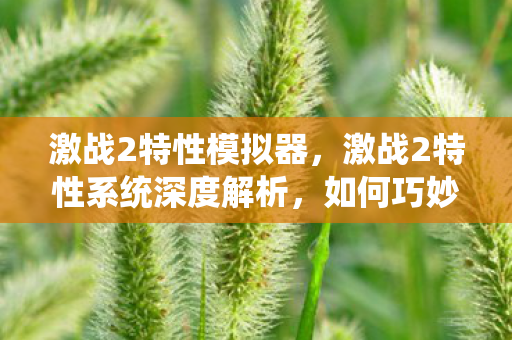 激战2特性模拟器，激战2特性系统深度解析，如何巧妙运用特性提升游戏体验？