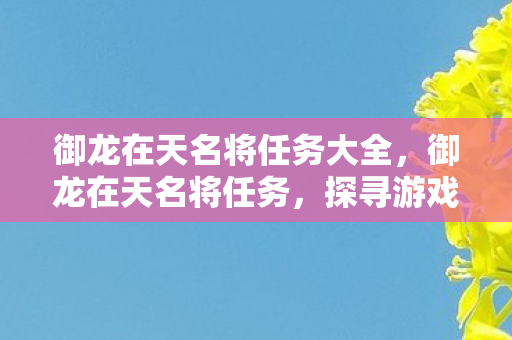 御龙在天名将任务大全,御龙在天名将任务,探寻游戏中的英雄之路 御龙在天名将任务大全,御龙在天名将任务,探寻游戏中的英雄之路