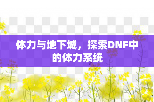 体力与地下城,探索DNF中的体力系统 体力与地下城,探索DNF中的体力系统