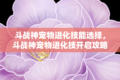 斗战神宠物进化技能选择，斗战神宠物进化技开启攻略，解锁你的宠物潜能！