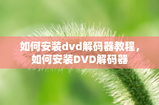 如何安装dvd解码器教程,如何安装DVD解码器 如何安装dvd解码器教程,如何安装DVD解码器