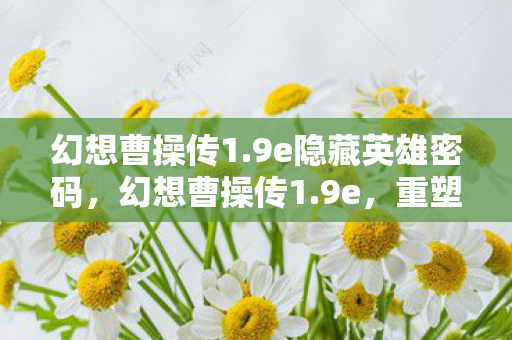 幻想曹操传1.9e隐藏英雄密码,幻想曹操传1.9e,重塑三国霸业的史诗之旅 幻想曹操传1.9e隐藏英雄密码,幻想曹操传1.9e,重塑三国霸业的史诗之旅