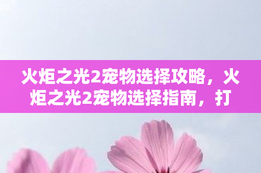火炬之光2宠物选择攻略，火炬之光2宠物选择指南，打造你的最佳战斗伙伴