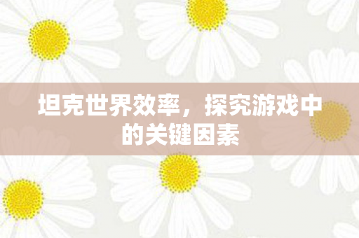 坦克世界效率,探究游戏中的关键因素 坦克世界效率,探究游戏中的关键因素