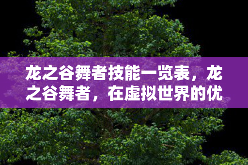 龙之谷舞者技能一览表,龙之谷舞者,在虚拟世界的优雅舞步 龙之谷舞者技能一览表,龙之谷舞者,在虚拟世界的优雅舞步