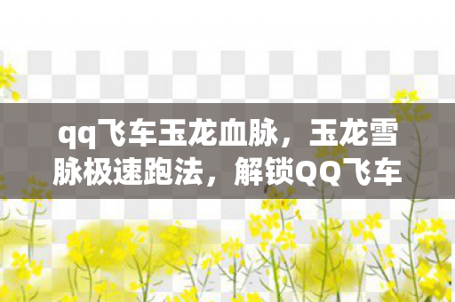 qq飞车玉龙血脉,玉龙雪脉极速跑法,解锁QQ飞车新速度 qq飞车玉龙血脉,玉龙雪脉极速跑法,解锁QQ飞车新速度