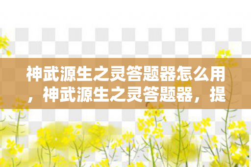 神武源生之灵答题器怎么用,神武源生之灵答题器,提升游戏体验的利器 神武源生之灵答题器怎么用,神武源生之灵答题器,提升游戏体验的利器