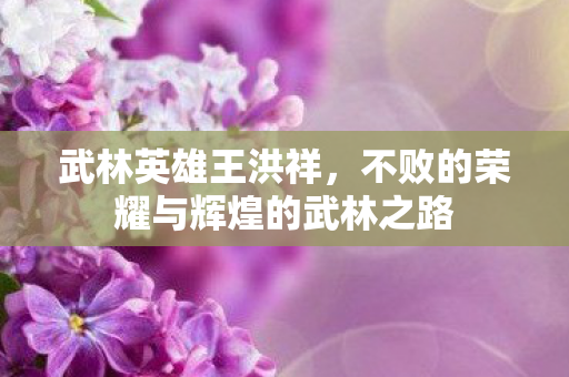武林英雄王洪祥，不败的荣耀与辉煌的武林之路