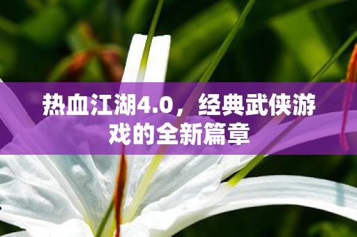 热血江湖4.0，经典武侠游戏的全新篇章