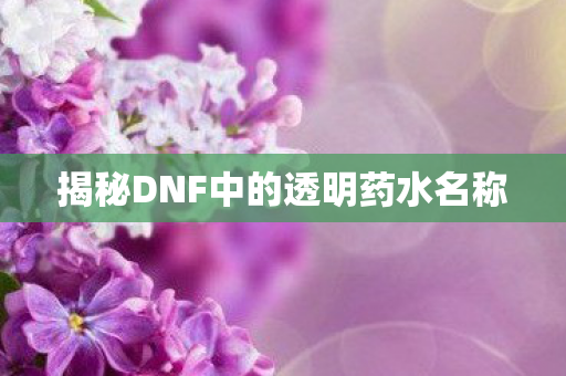 揭秘DNF中的透明药水名称 揭秘DNF中的透明药水名称