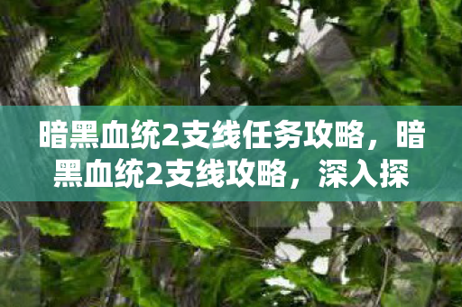 暗黑血统2支线任务攻略,暗黑血统2支线攻略,深入探索隐秘任务 暗黑血统2支线任务攻略,暗黑血统2支线攻略,深入探索隐秘任务
