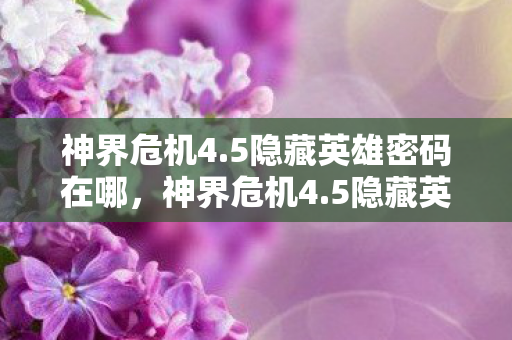 神界危机4.5隐藏英雄密码在哪,神界危机4.5隐藏英雄密码揭秘,解锁传奇之旅的密钥 神界危机4.5隐藏英雄密码在哪,神界危机4.5隐藏英雄密码揭秘,解锁传奇之旅的密钥