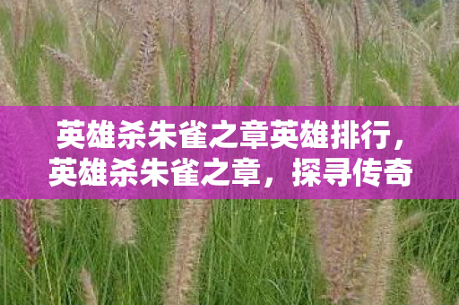 英雄杀朱雀之章英雄排行,英雄杀朱雀之章,探寻传奇人物的背后故事 英雄杀朱雀之章英雄排行,英雄杀朱雀之章,探寻传奇人物的背后故事