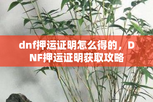 dnf押运证明怎么得的，DNF押运证明获取攻略