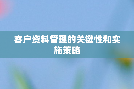 客户资料管理的关键性和实施策略 客户资料管理的关键性和实施策略