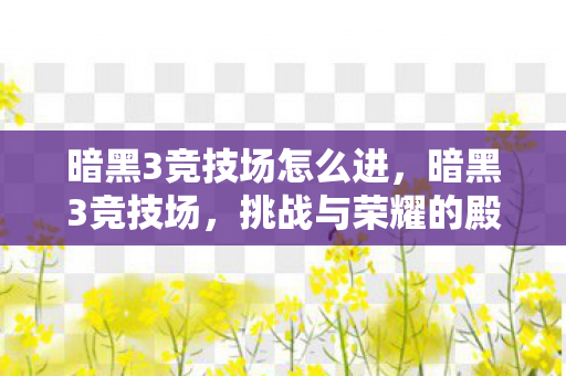 暗黑3竞技场怎么进，暗黑3竞技场，挑战与荣耀的殿堂