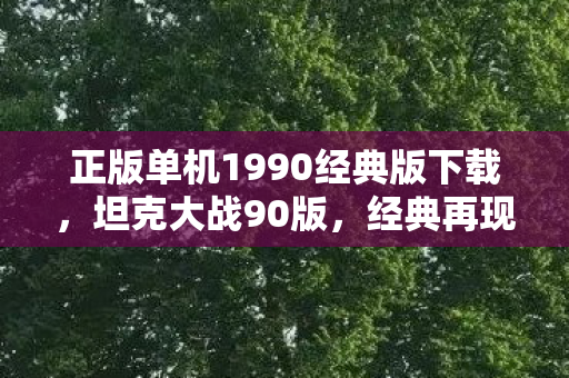 正版单机1990经典版下载，坦克大战90版，经典再现，策略与激情的碰撞