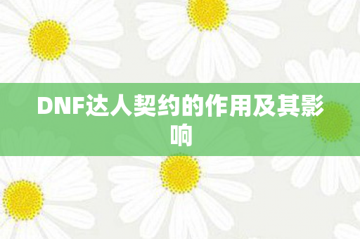 DNF达人契约的作用及其影响 DNF达人契约的作用及其影响