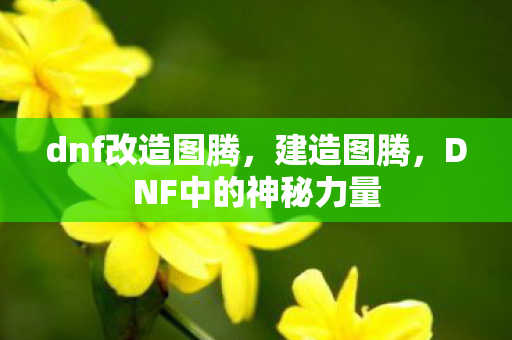 dnf改造图腾,建造图腾,DNF中的神秘力量 dnf改造图腾,建造图腾,DNF中的神秘力量