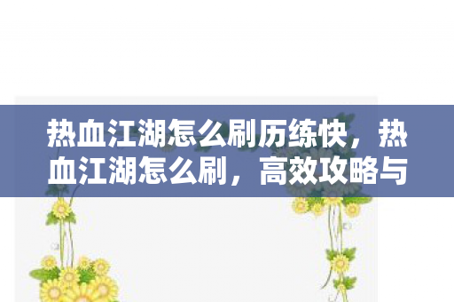 热血江湖怎么刷历练快,热血江湖怎么刷,高效攻略与技巧分享 热血江湖怎么刷历练快,热血江湖怎么刷,高效攻略与技巧分享