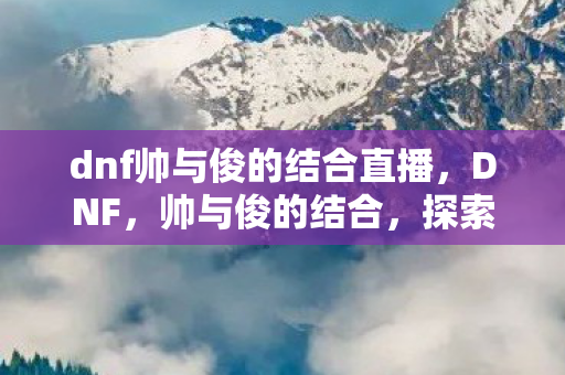 dnf帅与俊的结合直播，DNF，帅与俊的结合，探索游戏美学与战斗艺术的融合