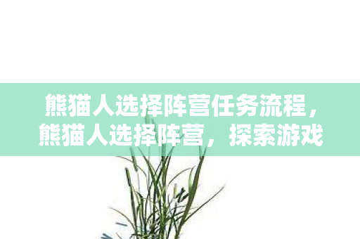 熊猫人选择阵营任务流程，熊猫人选择阵营，探索游戏世界的无限可能