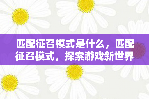 匹配征召模式是什么,匹配征召模式,探索游戏新世界的钥匙 匹配征召模式是什么,匹配征召模式,探索游戏新世界的钥匙