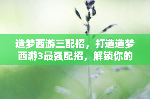 造梦西游三配招，打造造梦西游3最强配招，解锁你的西游之旅