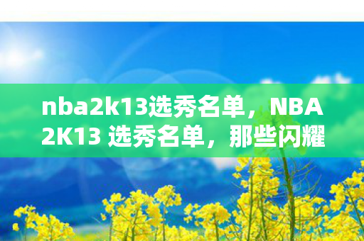 nba2k13选秀名单，NBA2K13 选秀名单，那些闪耀新星的前世今生