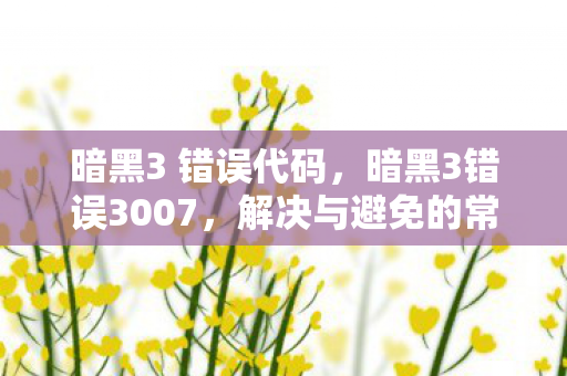 暗黑3 错误代码，暗黑3错误3007，解决与避免的常见方法