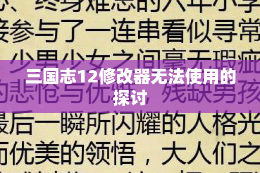三国志12修改器无法使用的探讨 三国志12修改器无法使用的探讨