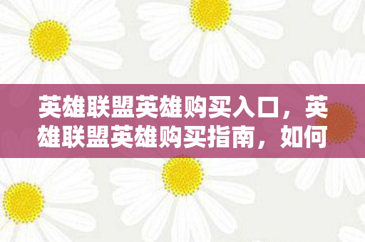 英雄联盟英雄购买入口,英雄联盟英雄购买指南,如何合理投资你的游戏角色 英雄联盟英雄购买入口,英雄联盟英雄购买指南,如何合理投资你的游戏角色