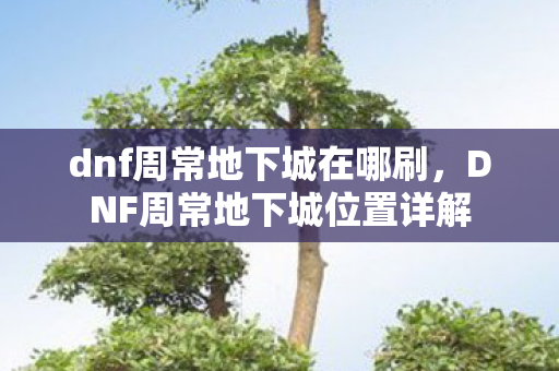 dnf周常地下城在哪刷，DNF周常地下城位置详解