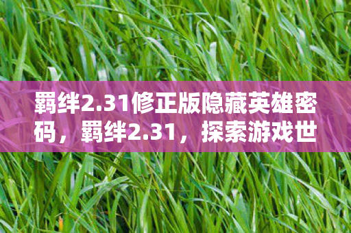 羁绊2.31修正版隐藏英雄密码,羁绊2.31,探索游戏世界的无限可能 羁绊2.31修正版隐藏英雄密码,羁绊2.31,探索游戏世界的无限可能
