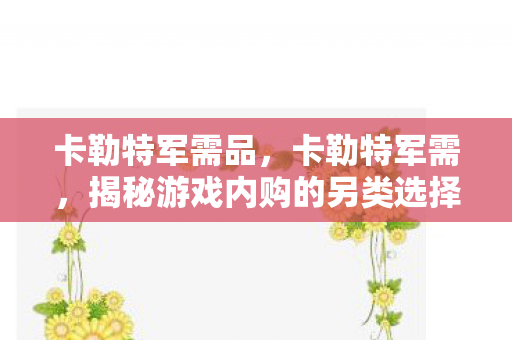 卡勒特军需品，卡勒特军需，揭秘游戏内购的另类选择