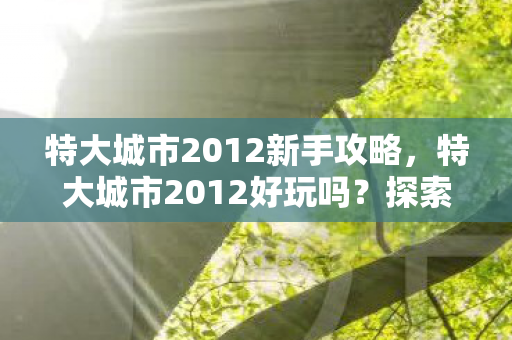 特大城市2012新手攻略，特大城市2012好玩吗？探索城市建设的乐趣与挑战