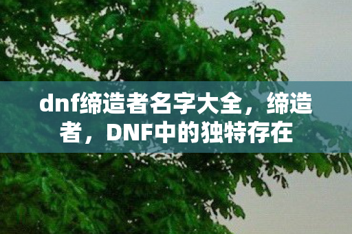 dnf缔造者名字大全,缔造者,DNF中的独特存在 dnf缔造者名字大全,缔造者,DNF中的独特存在